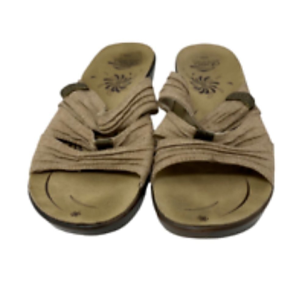 Abeo Womens Darci Slide Sandals Beige Canvas Adjustable Wedge Heels Slip On 8 - Picture 6 of 8